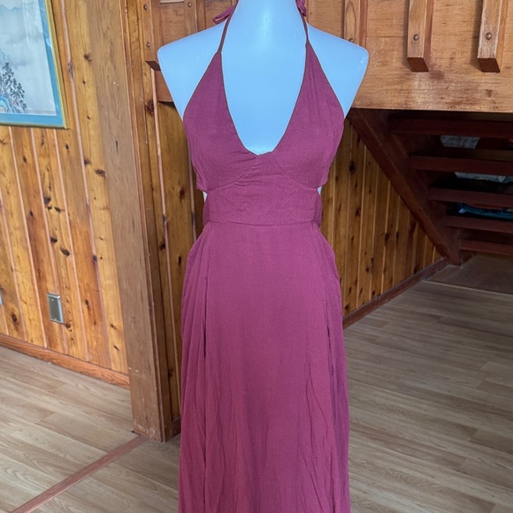 Free People size Small Backless Halter Maxi Dress in dark mauve pink - Picture 2 of 12